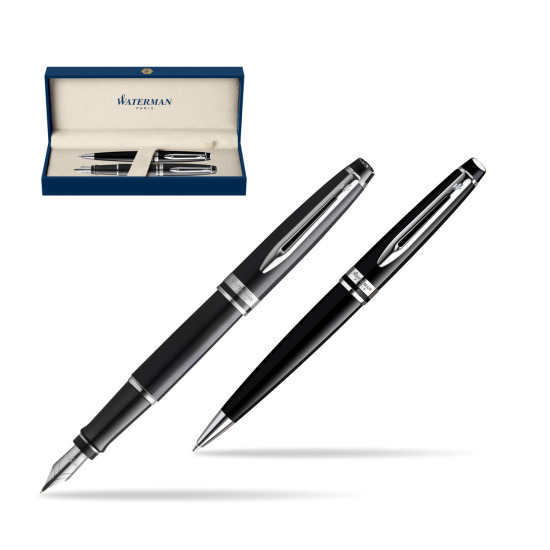 Zestaw prezentowy pióro wieczne + długopis Waterman Expert Czarny CT Złota stalówka 18k