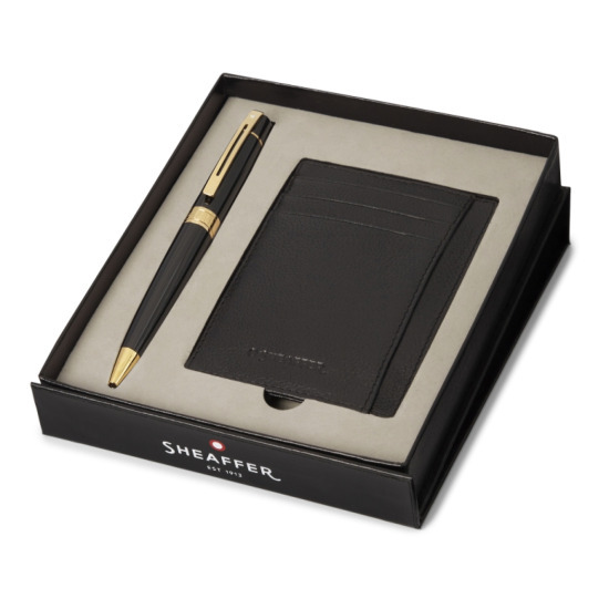 Zestaw prezentowy Długopis Sheaffer 300 Czarny lakier GT + etui na karty