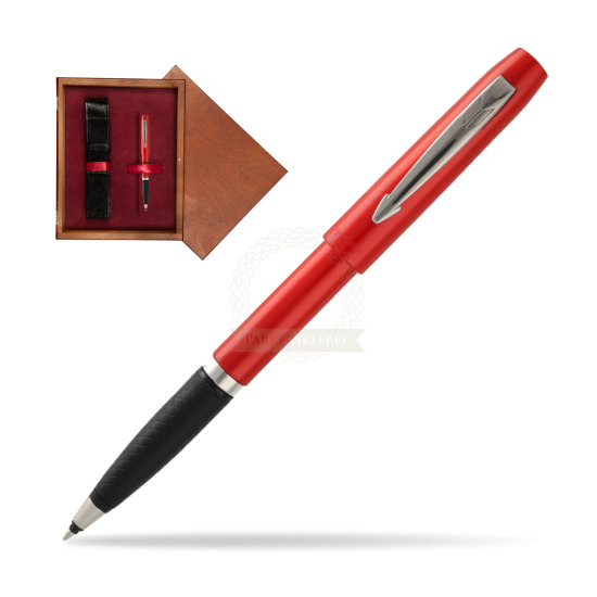 Pióro kulkowe Parker Reflex czerwone w pudełku drewnianym Mahoń Single Bordo