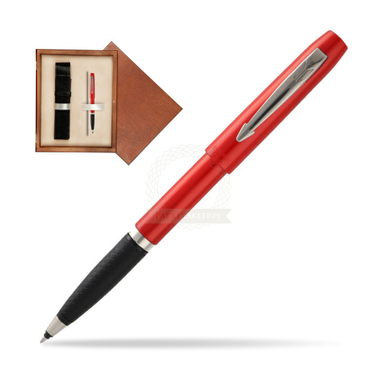 Pióro kulkowe Parker Reflex czerwone w pudełku drewnianym Mahoń Single Ecru