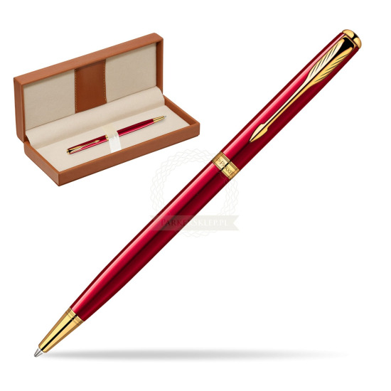 Długopis Parker Sonnet Original Slim Laka Czerwona GT w pudełku classic brown