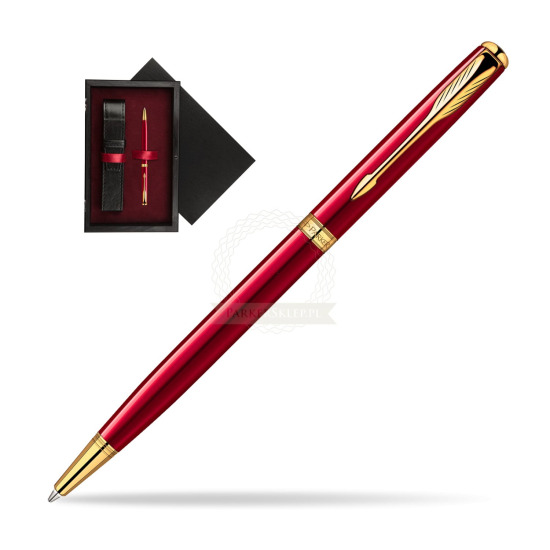 Długopis Parker Sonnet Original Slim Laka Czerwona GT w pudełku drewnianym Czerń Single Bordo