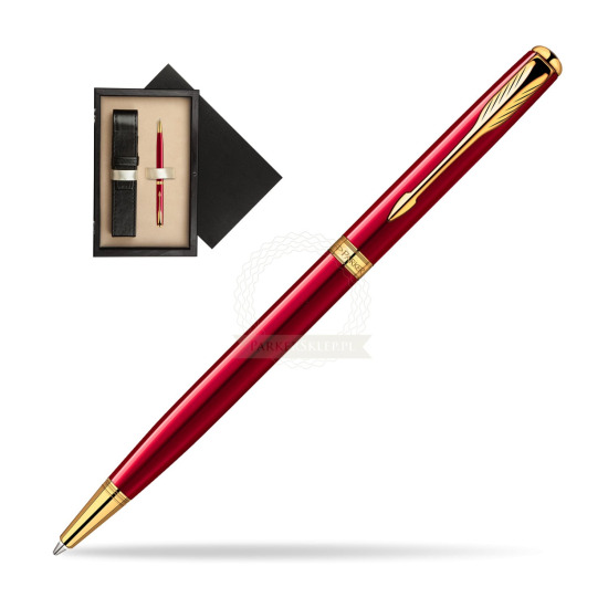 Długopis Parker Sonnet Original Slim Laka Czerwona GT w pudełku drewnianym Czerń Single Ecru