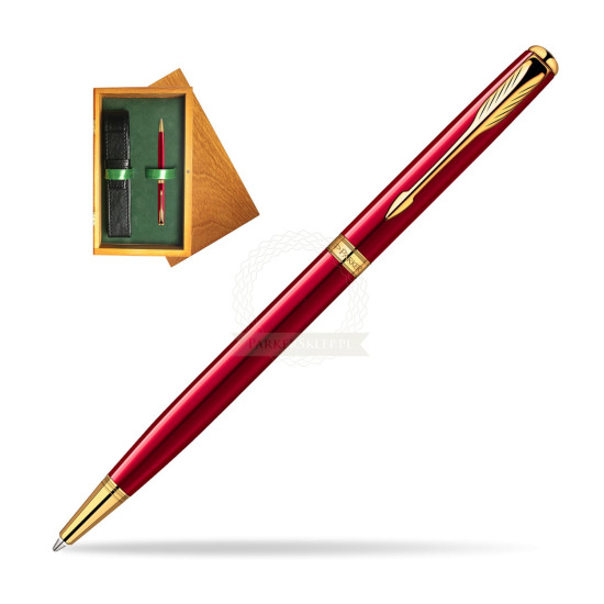 Długopis Parker Sonnet Original Slim Laka Czerwona GT w pudełku drewnianym Honey Single Zieleń
