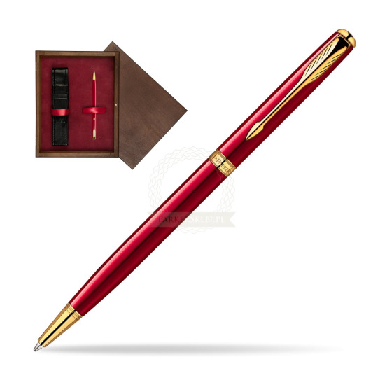 Długopis Parker Sonnet Original Slim Laka Czerwona GT w pudełku drewnianym Wenge Single Bordo