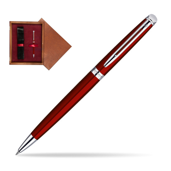 Długopis Waterman Hémisphère Czerwień CT w pudełku drewnianym Mahoń Single Bordo