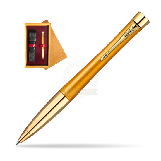 Długopis Parker Urban Premium 125 Żółty GT w pudełku drewnianym Honey Single Bordo