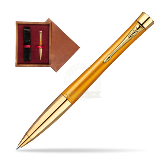 Długopis Parker Urban Premium 125 Żółty GT w pudełku drewnianym Mahoń Single Bordo