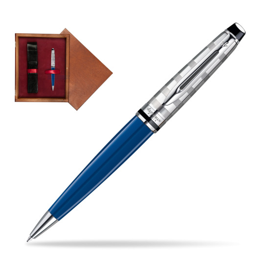 Długopis Waterman Expert Deluxe Blue Obsession w pudełku drewnianym Mahoń Single Bordo