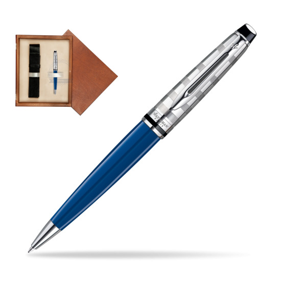 Długopis Waterman Expert Deluxe Blue Obsession w pudełku drewnianym Mahoń Single Ecru
