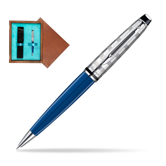 Długopis Waterman Expert Deluxe Blue Obsession w pudełku drewnianym Mahoń Single Turkus