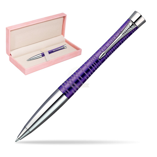 Długopis Parker Urban Premium Vacumatic Ametyst w różowym pudełku zamszowym