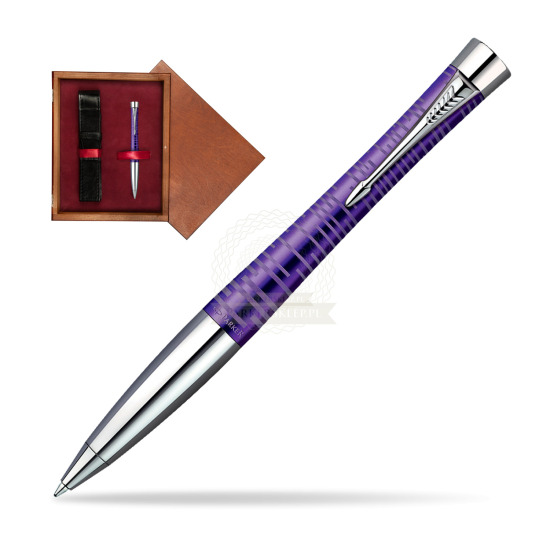 Długopis Parker Urban Premium Vacumatic Ametyst w pudełku drewnianym Mahoń Single Bordo