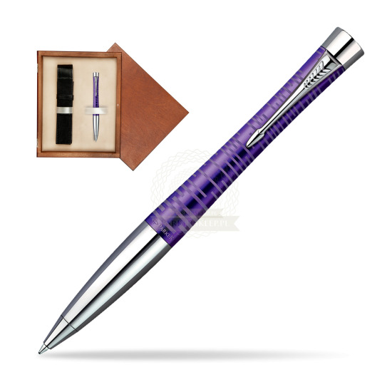 Długopis Parker Urban Premium Vacumatic Ametyst w pudełku drewnianym Mahoń Single Ecru