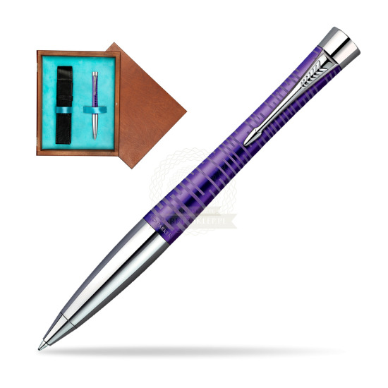 Długopis Parker Urban Premium Vacumatic Ametyst w pudełku drewnianym Mahoń Single Turkus