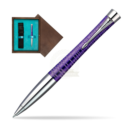 Długopis Parker Urban Premium Vacumatic Ametyst w pudełku drewnianym Wenge Single Turkus