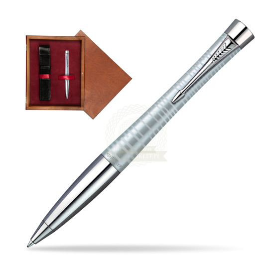 Długopis Urban Premium Vacumatic Srebrny w pudełku drewnianym Mahoń Single Bordo