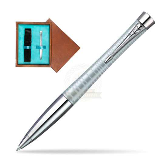 Długopis Urban Premium Vacumatic Srebrny w pudełku drewnianym Mahoń Single Turkus