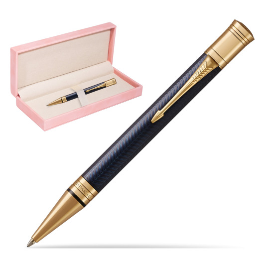 Długopis Parker Duofold Centennial Prestige Niebieska Jodełka GT w różowym pudełku zamszowym