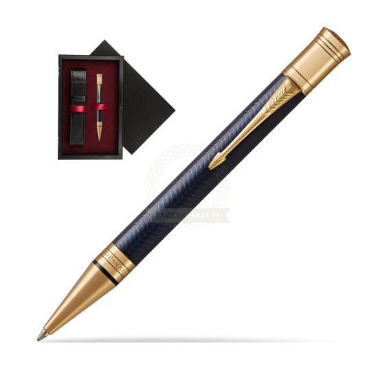 Długopis Parker Duofold Centennial Prestige Niebieska Jodełka GT w pudełku drewnianym Czerń Single Bordo
