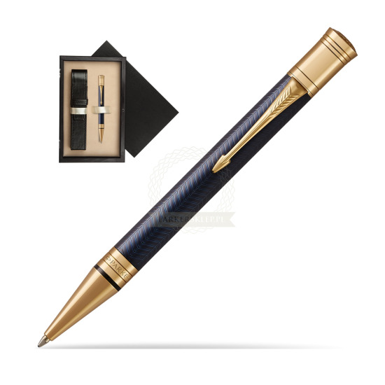Długopis Parker Duofold Centennial Prestige Niebieska Jodełka GT w pudełku drewnianym Czerń Single Ecru
