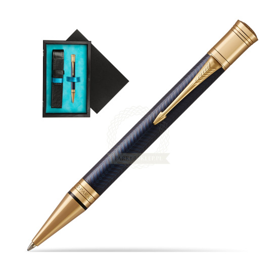 Długopis Parker Duofold Centennial Prestige Niebieska Jodełka GT w pudełku drewnianym Czerń Single Turkus