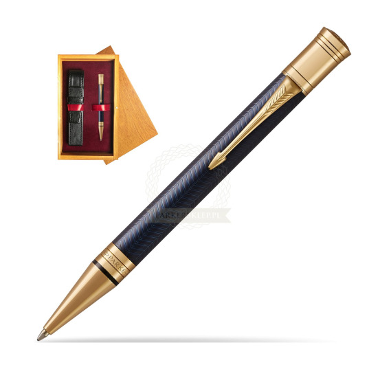 Długopis Parker Duofold Centennial Prestige Niebieska Jodełka GT w pudełku drewnianym Honey Single Bordo