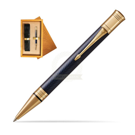 Długopis Parker Duofold Centennial Prestige Niebieska Jodełka GT w pudełku drewnianym Honey Single Ecru