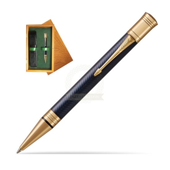 Długopis Parker Duofold Centennial Prestige Niebieska Jodełka GT w pudełku drewnianym Honey Single Zieleń