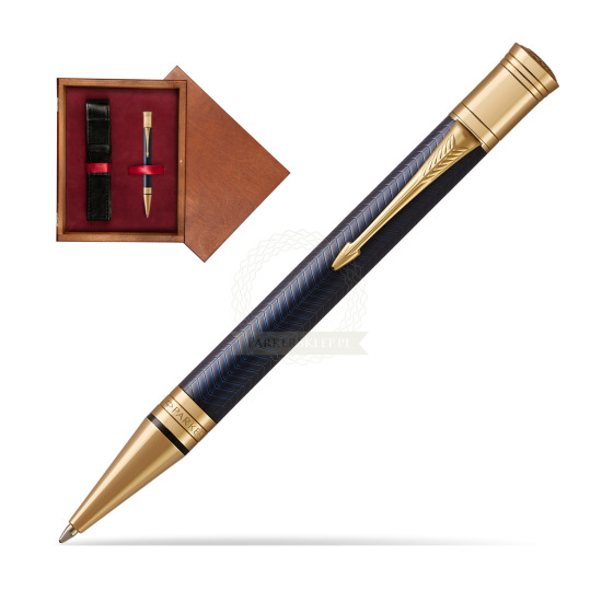 Długopis Parker Duofold Centennial Prestige Niebieska Jodełka GT w pudełku drewnianym Mahoń Single Bordo