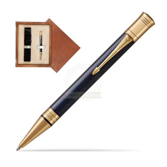 Długopis Parker Duofold Centennial Prestige Niebieska Jodełka GT w pudełku drewnianym Mahoń Single Ecru