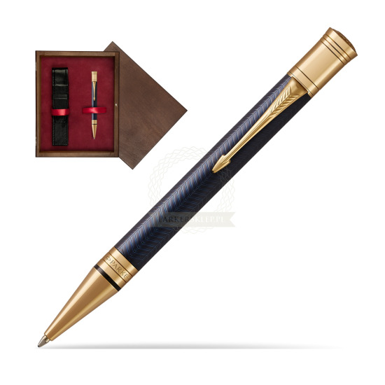 Długopis Parker Duofold Centennial Prestige Niebieska Jodełka GT w pudełku drewnianym Wenge Single Bordo