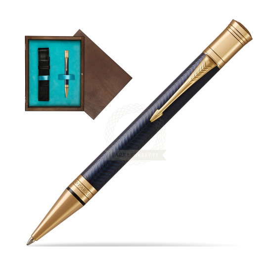 Długopis Parker Duofold Centennial Prestige Niebieska Jodełka GT w pudełku drewnianym Wenge Single Turkus