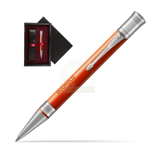 Długopis Parker Duofold Czerwona Laka CT w pudełku drewnianym Czerń Single Bordo