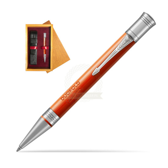 Długopis Parker Duofold Czerwona Laka CT w pudełku drewnianym Honey Single Bordo