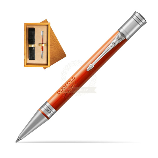 Długopis Parker Duofold Czerwona Laka CT w pudełku drewnianym Honey Single Ecru