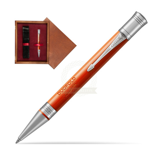 Długopis Parker Duofold Czerwona Laka CT w pudełku drewnianym Mahoń Single Bordo