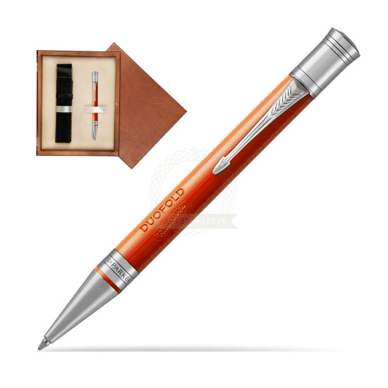 Długopis Parker Duofold Czerwona Laka CT w pudełku drewnianym Mahoń Single Ecru