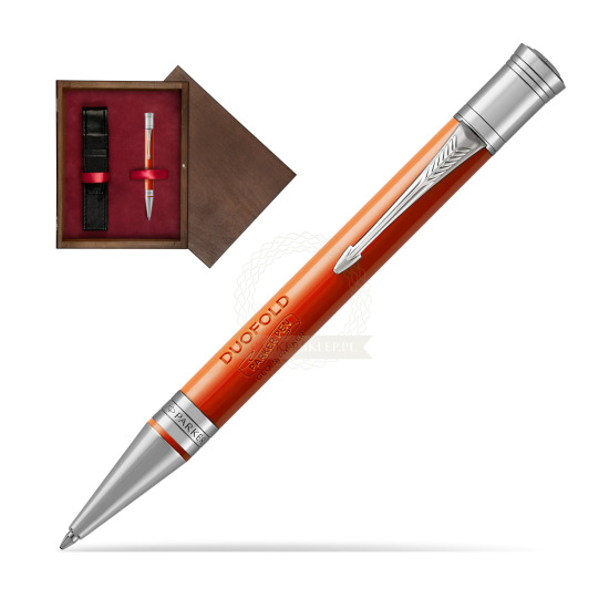 Długopis Parker Duofold Czerwona Laka CT w pudełku drewnianym Wenge Single Bordo