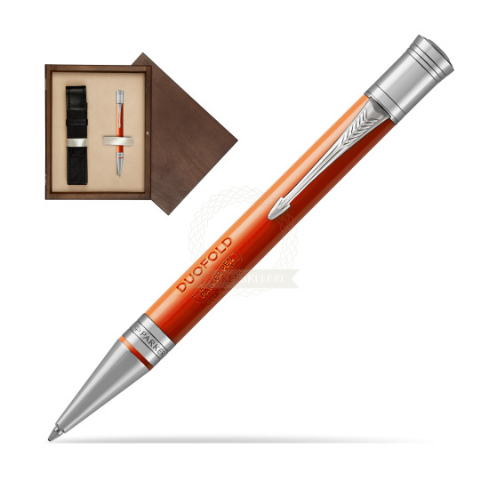 Długopis Parker Duofold Czerwona Laka CT w pudełku drewnianym Wenge Single Ecru