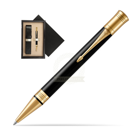 Długopis Parker Duofold Czarna Laka GT w pudełku drewnianym Czerń Single Ecru