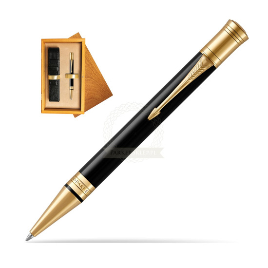 Długopis Parker Duofold Czarna Laka GT w pudełku drewnianym Honey Single Ecru