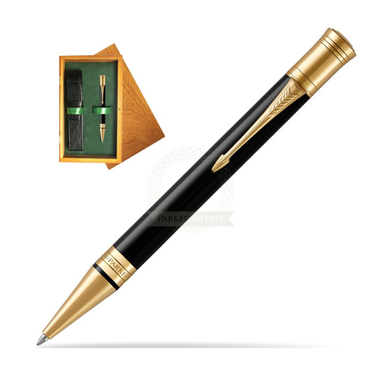 Długopis Parker Duofold Czarna Laka GT w pudełku drewnianym Honey Single Zieleń