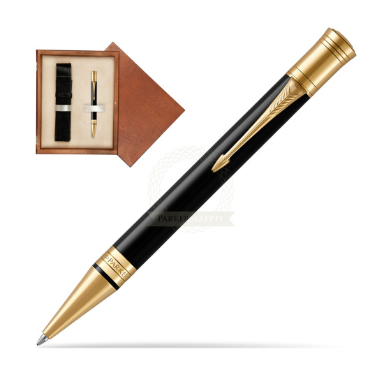 Długopis Parker Duofold Czarna Laka GT w pudełku drewnianym Mahoń Single Ecru
