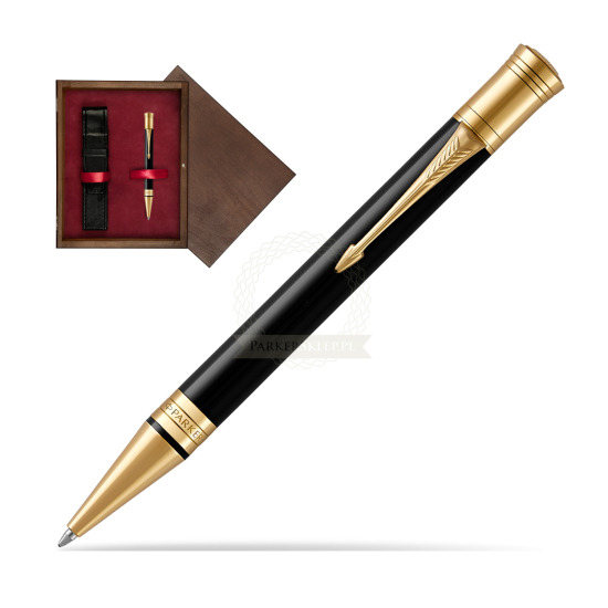 Długopis Parker Duofold Czarna Laka GT w pudełku drewnianym Wenge Single Bordo
