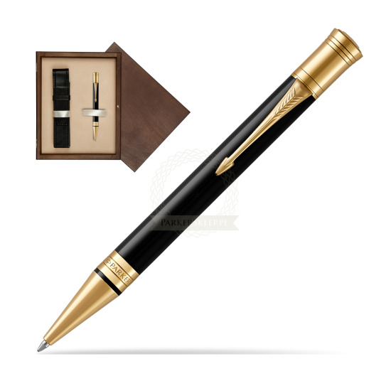 Długopis Parker Duofold Czarna Laka GT w pudełku drewnianym Wenge Single Ecru