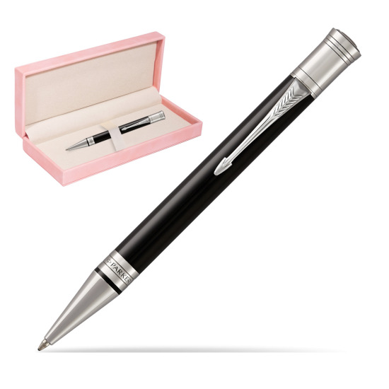 Długopis Parker  Duofold Czarna Laka CT w różowym pudełku zamszowym