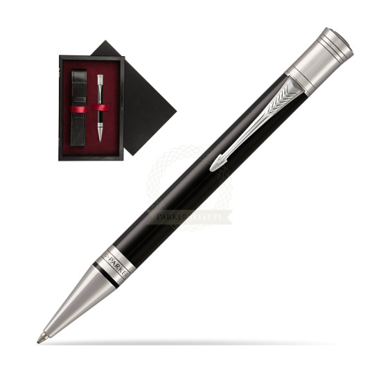 Długopis Parker  Duofold Czarna Laka CT w pudełku drewnianym Czerń Single Bordo
