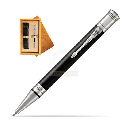 Długopis Parker  Duofold Czarna Laka CT w pudełku drewnianym Honey Single Ecru