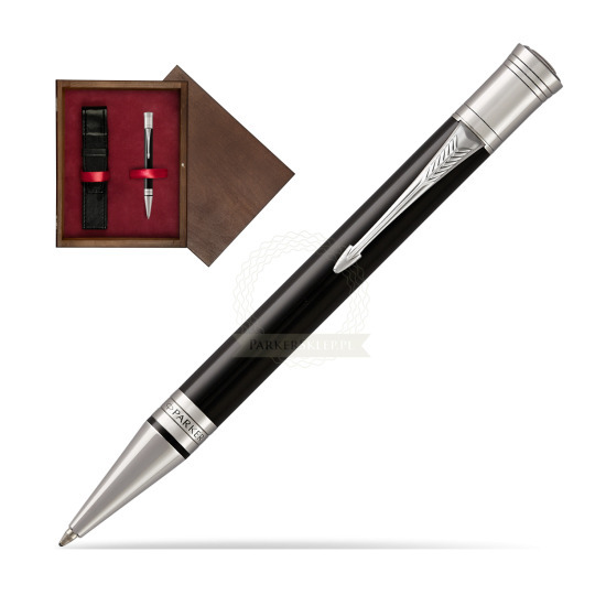 Długopis Parker  Duofold Czarna Laka CT w pudełku drewnianym Wenge Single Bordo
